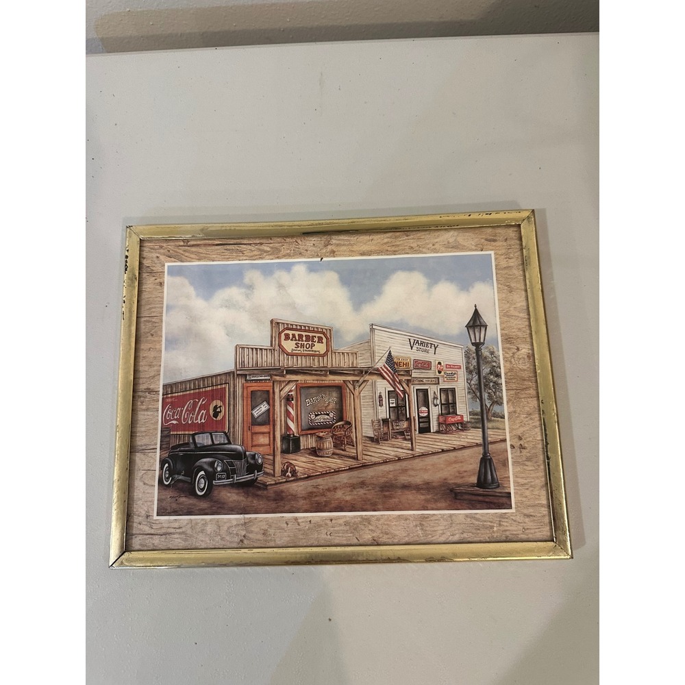 Americana Barber Shop Variety Store Framed Art Print 8x10 Gold Frame